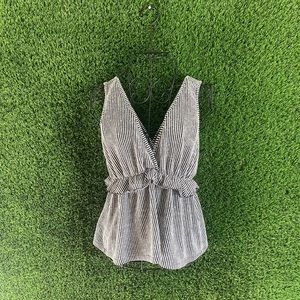 Caution to the wind, stripped black and white tank top, small/medium fit